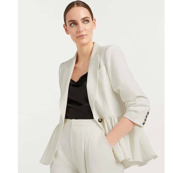 Cinq à Sept Jackets & Blazers - Cinq á Sept Kourtney White Ruffle Blazer Ivory 6 Small Single Breasted Peplum